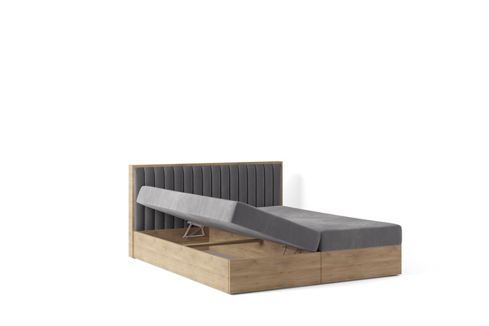 Holzbett 120x200 Jugendbett Polsterbett mit Bettkasten + Matratze Pocket H4 – Bettgestell Boxspringbett LIVANO