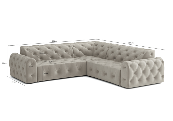 Ecksofa 254x254x80 cm Stil Chesterfield Candi