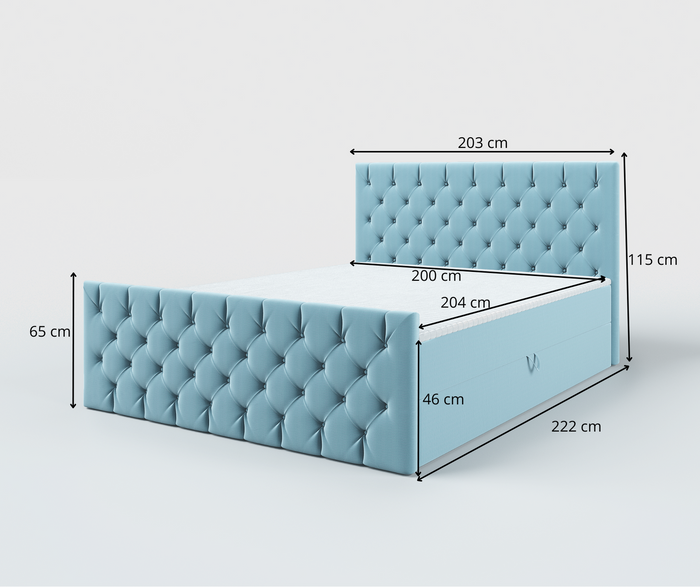 Emoebel24 Boxspringbett 200x200cm mit 2 Bonell-Matratzen H3, 2 Bettkasten,Komplett Bett, Polsterbett mit Topper, Bett Blau VENUS