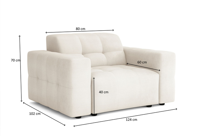 Sessel Lexury Lounge Armchair Bergi 124x102x70 cm Modernes Design, bequemer Sitz, gesteppte Polsterung