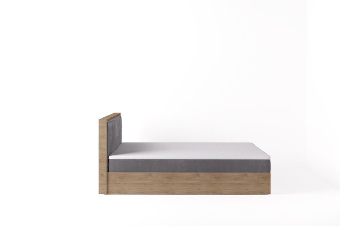 Funktionsbett 120x200 cm mit Bettkasten – Polster-Holzbett mit Kopfteil – Boxbett in Eiche-Optik – Modernes Einzelbett für Jugendliche LIVANO