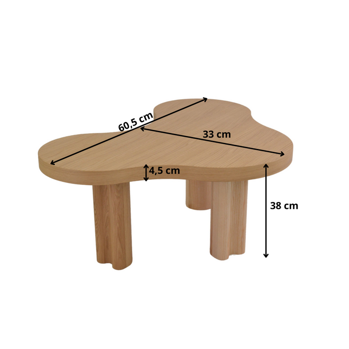Couchtisch VAREDO C aus Eichenfurnier mit Massivholzbeinen – organische Form, kleiner Design Tisch für Wohnzimmer & Schlafzimmer
