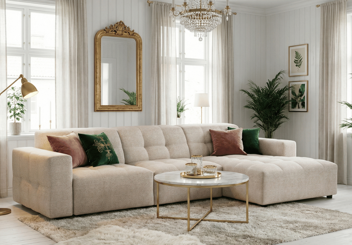 Modulare Ecksofa L-form Rechts Bergi 284x166x70 cm Creme