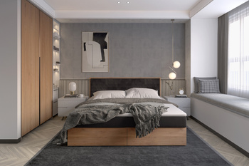 Funktionsbett 120x200 cm mit Bettkasten – Polster-Holzbett mit Kopfteil – Boxbett in Eiche-Optik – Modernes Einzelbett für Jugendliche LIVANO