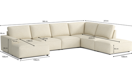 Ecksofa U-form Fergi 366x257x90 cm