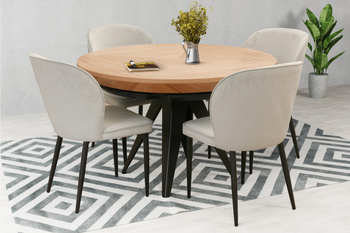 Runder Tisch, Holzplatte, Metallgestel T 49