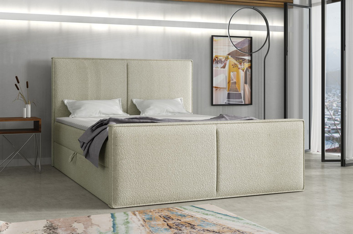 Boxspringbett mit Topper und Bettkasten, Polsterbett, Doppelbett, Bett 120x200 cm Calipso Dunkelgrau