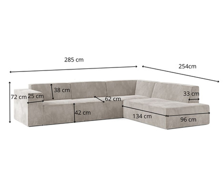 Ecksofa Couch Wohnlandschaft modern Design Stoff Sofa L-Form Rechts Polsterecke ohne Schlaffunktion Sofa CARA Grau