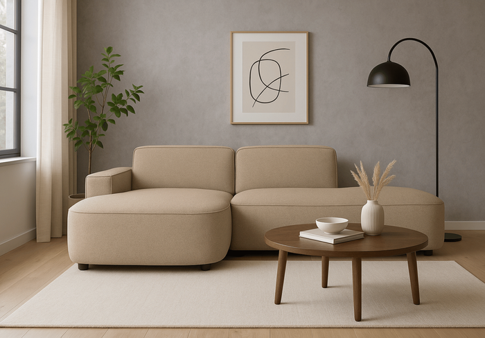 Ecksofa Lucas Beige mit Chromfüßen 284x166x70 cm Hochwertiges Designsofa