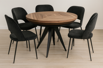 Runder Tisch, Holzplatte, Metallgestel T 49