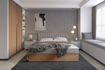 Funktionsbett 120x200 cm mit Bettkasten – Polster-Holzbett mit Kopfteil – Boxbett in Eiche-Optik – Modernes Einzelbett für Jugendliche LIVANO