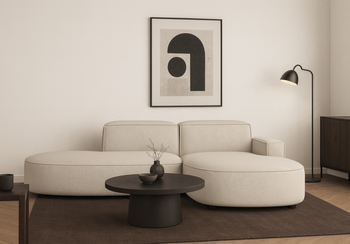 Ecksofa Lucas Beige mit Chromfüßen 284x166x70 cm Hochwertiges Designsofa