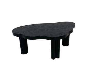 Design Couchtisch in Schwarz mit Massivholzbeinen – organische Form, Wohnzimmertisch modern VAREDO A DD/20