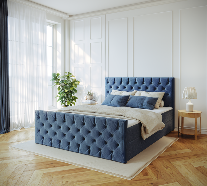 Emoebel24 Boxspringbett 200x200cm mit 2 Bonell-Matratzen H3, 2 Bettkasten,Komplett Bett, Polsterbett mit Topper, Bett Grün VENUS